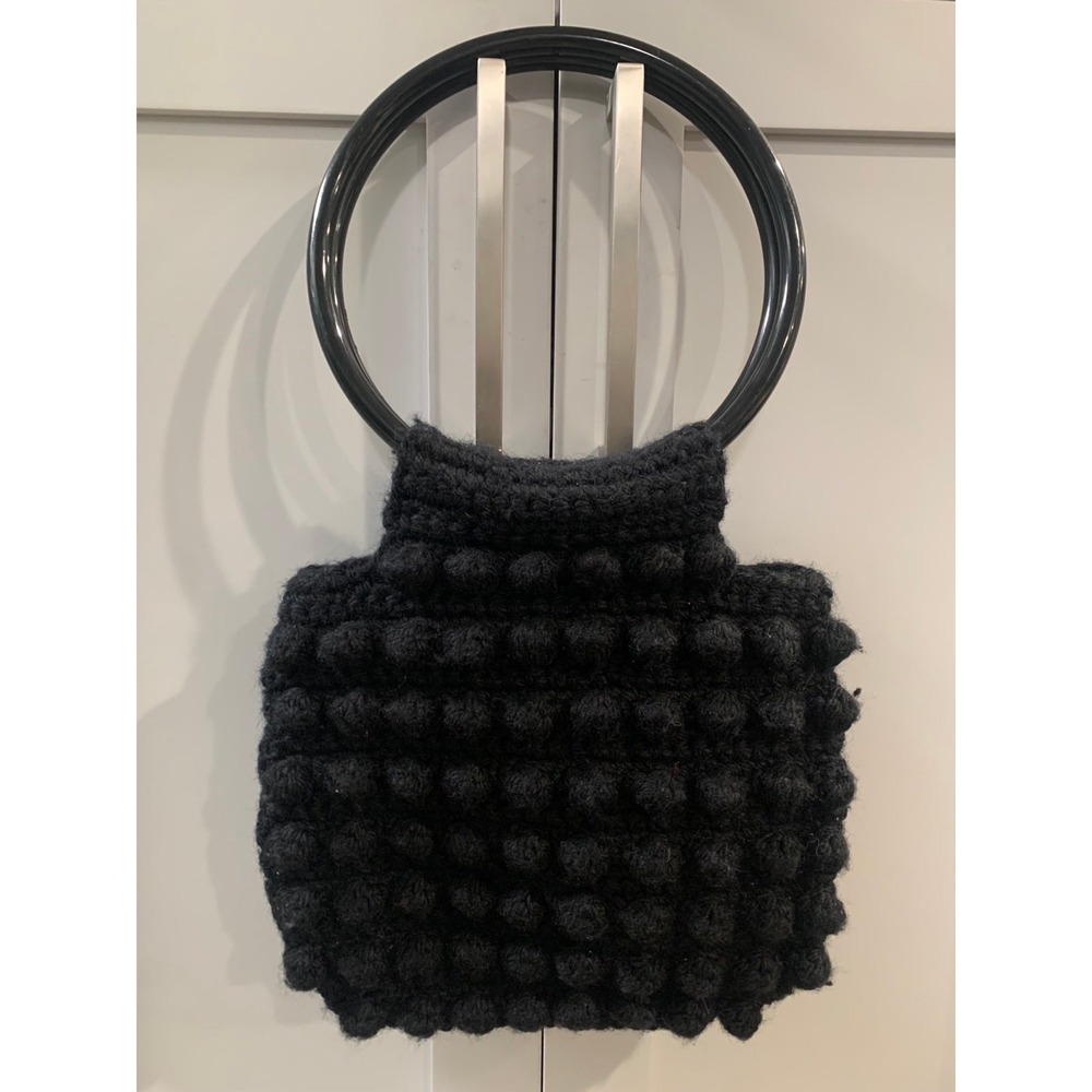 Black Crochet Handbag with Large Round Handle Indie Festival‎